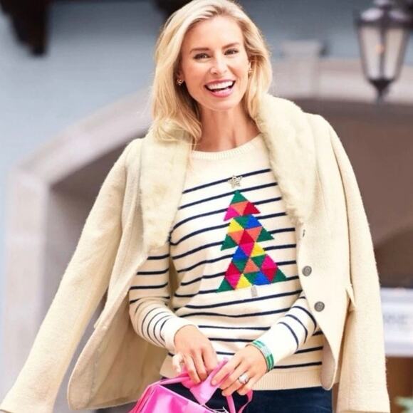 Talbots Christmas Tree Sweater Holiday Striped Women's Size XL P Wool Blend - Picture 1 of 7